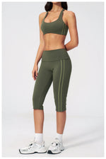 Summer Color Blocked Yoga Sets Women Slim Sports Bra High Waist Pants Fitness Suits Outwear Gym Running Push Up Workout Clothes