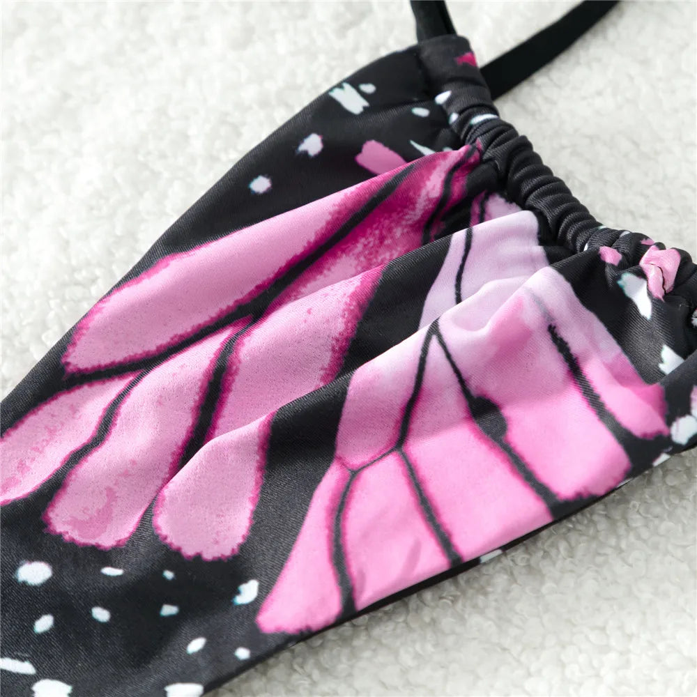 Sexy Butterfly Print Swimwear String Bikinis Set Micro Extremo Mini Thong Swimsuit Women Bathing Suit Triangle Bikini 2026 Mujer