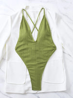 One Piece Swimsuit Women 2024 Sexy Deep V Neck Ribbed Tummy Control Swimwear Brazilian Hollow Out Backless Bathing Suit Monokini