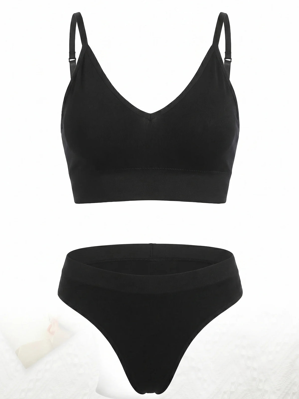 Seamless Comfortable Underwear Set, No Steel Rim Bra, thong Set, Black Yoga Exercise Set Black Set Z417