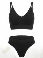 Seamless Comfortable Underwear Set, No Steel Rim Bra, thong Set, Black Yoga Exercise Set Black Set Z417