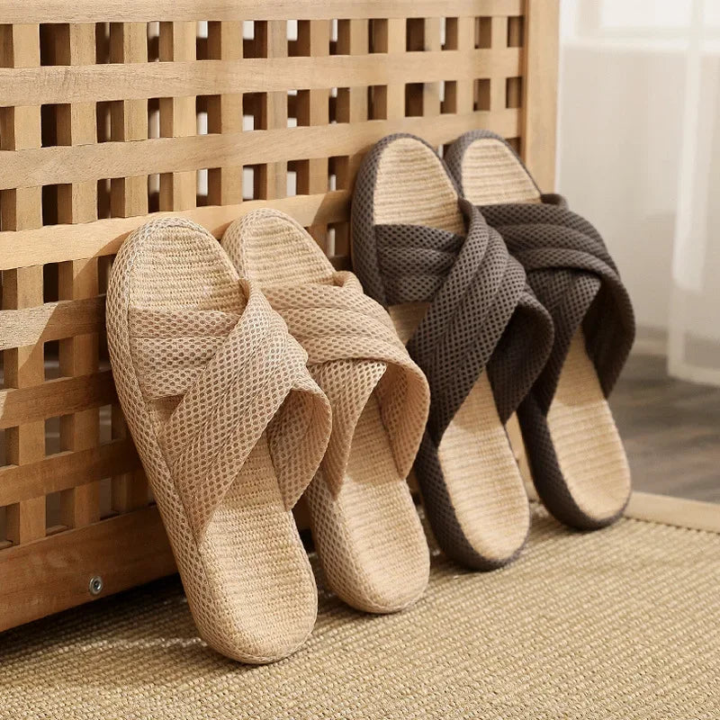 Breathable Cotton Linen Slippers For Women Men Spring Summer House Shoes Anti-slip Solid Color Couples Home Floor Slides