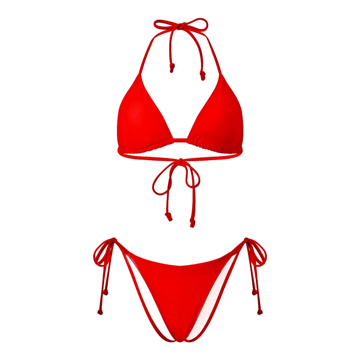 2026 Summer Women's Solid Color Swimwear Halter Bikini Set Bra with Side Tie Thong 2Pcs Bathing Suits Sexy Fashion
