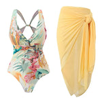 2 Pieces Retro Printed Swimsuit With Cover Up Sexy Women Swimwear 2025 V Neck Bikinis Female Biquini 3XL Bodysuit Beachwear