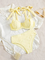 Sexy yellow bikini set 2026 women tie strap push up underwire high wiast swimsuit summer bathing suit two piece swimwear biquini