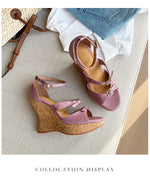 Women’s Sandals Cowhide Shoes Thick Platform Heel Sandals Elegant Lady Summer Apricot High Heel Peep Toe Buckle Sandals