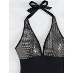 Sexy Shiny Sequins Deep V Backless Monokini Halter Women Swimwear One Piece Swimsuit Female Bather Bathing Suit Swim Lady K4996