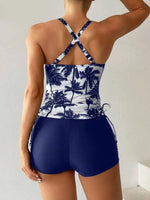 High Waist Swimwear Women 2025 New Two Pieces Swimsuit with Shorts Coconut Palm Print Tankini Set Summer Bathing Suit Trunks