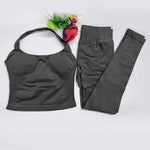 Women's Halter Top And Sports Leggings Gym Workout Set Two-Piece Pilates Clothes Yoga Outfits Impact Fitness Pants Set
