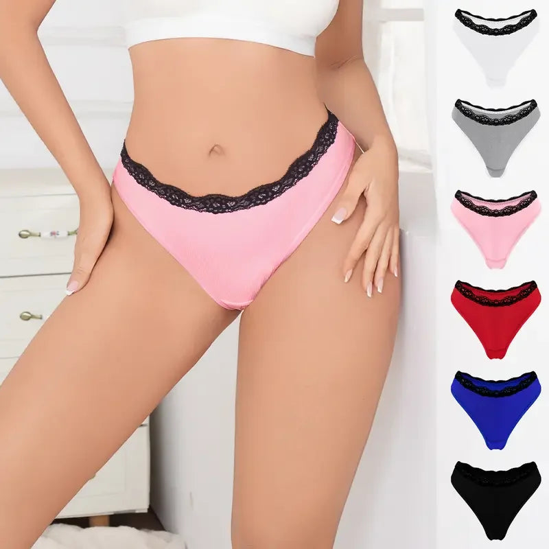 6pcs/pack Solid Sexy Lace Women's Panties Breathable Comfortable Sexy Lingerie Elegant Low Waist Lady Briefs Female Underwear