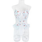 Toucheart Women Sexy Bodysuit Lace Printing See-through Skinny Plunge Romantic Hot Girls Interesting Leisure Sling Jumpsuit Set