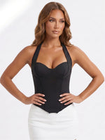 Women's Retro Corset Tops Open Back Halter Sleeveless Fishbone Slim Fit Tank Tops Summer Chic Vest