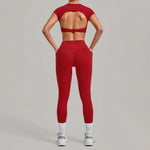 Women's Seamless Yoga Sets Sports Running High Waist Hip-lifting Pants Backless Short-sleeve Suits Workout Fitness Leggings Sets