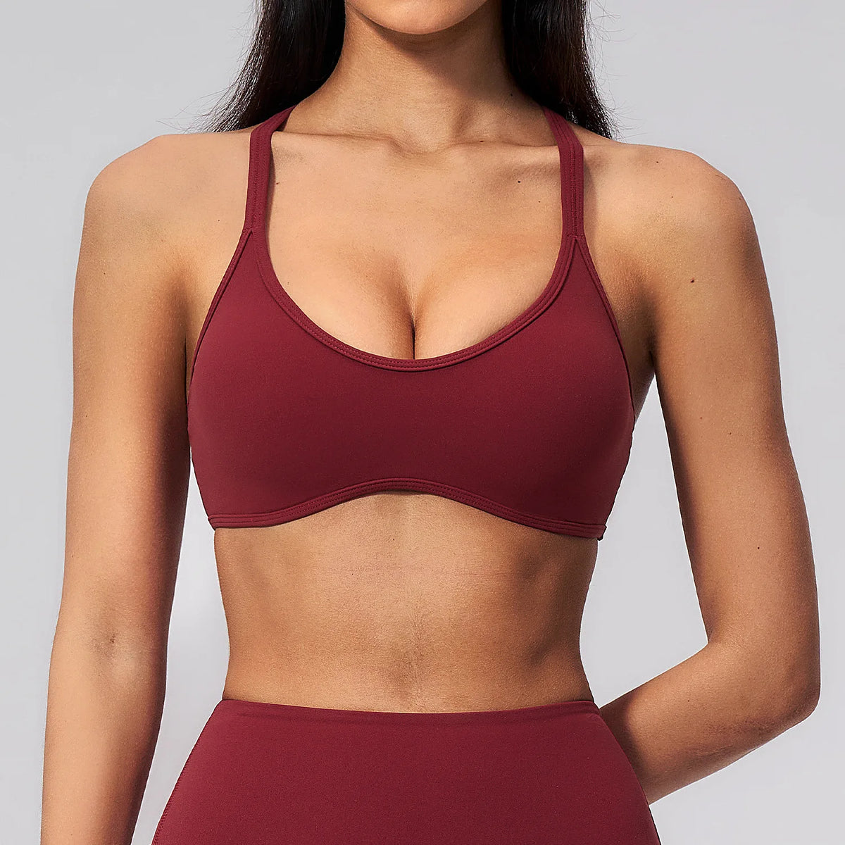 Solid Color Soft Cross Back Fitness Bra Women Tights Yoga Vest High Strength Shockproof Gym Sports Top Push Up With Chest Pad