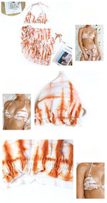 3 Piece Bikini Set Sexy Swimwear Swimsuit Women Triangle Leopard Rainbow Tie Dye Bikinis Set Bathing Suit Beach Skirt Cover Up
