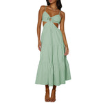 Spaghetti Strap Vacation Long Dress For Women Summer 2025 Fashion Elegant Sleeveless Backless Hollow Out Vestidos Party Dresses