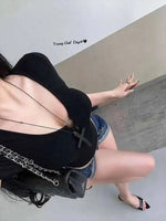 Hot Girl Sexy Hollow V-neck Tight Look Slimming Chest Cushion Short Sleeve Jumpsuit T-shirt Top Body Suits Fashion Women 256M