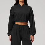 Women Loose Short Yoga Jacket Sun Protection Outdoor Fitness Coat Female Casual Long Sleeve Sports Shirts Gym Workout Jacket