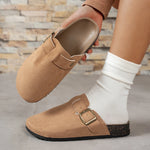 Women Suede Clog Mule Slippers Adjustable Buckle Closed Toe Backless Flat Indoor Outdoor Casual Shoes