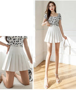Women High Waist Pleated Skirt with Safety Shorts, Black A Line Mini Skort for Casual Office School Style Outfits