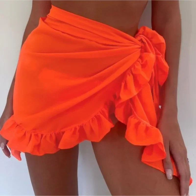 Beachwear Wraps Bikini Cover Ups Tassel Dress Bikini Summer Mesh Mini Ruffle Skirt for Women Candy Bathing Skirt Girls Swimsuit