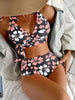 Sexy Black Floral Print Bikini Set 2026 Women V Neck Cross Push Up Bra High Waist Swimsuit Beach Bathing Suit Holiday Swimwear