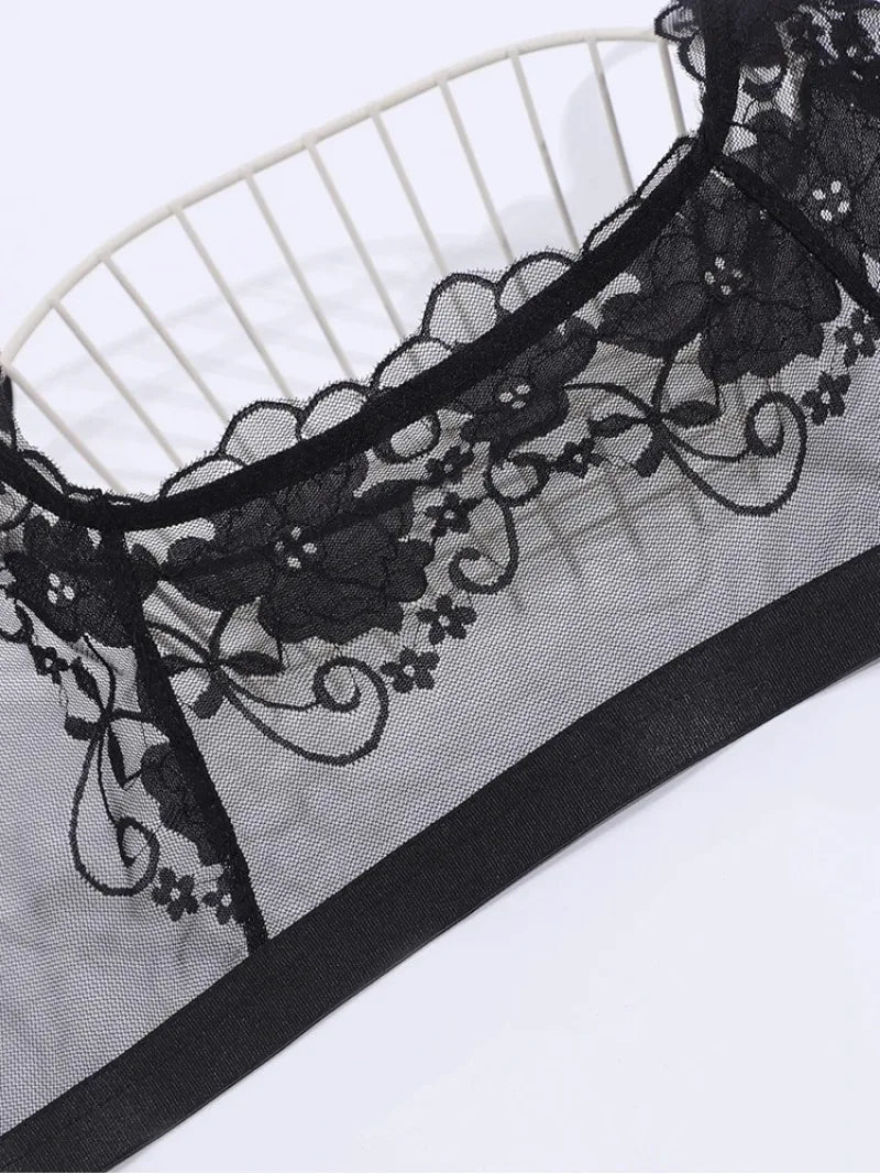 1pcs Plus Size 1XL-4XL Sexy Lace Women's Bras No Pad Breathable Sexy Lingerie 3/4 Cup Black Female Underwear Perspective Bra