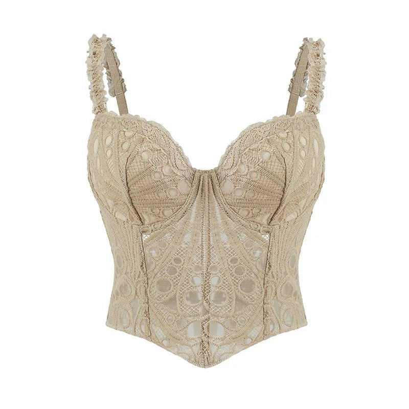 Sexy Lace Underwire Diamond Fishbone Crop Top Hot Girl Slim Fit Tank Top Women Top Deep V Suspenders Sleeveless Fashion J5O9
