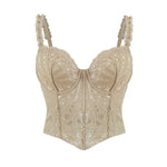 Sexy Lace Underwire Diamond Fishbone Crop Top Hot Girl Slim Fit Tank Top Women Top Deep V Suspenders Sleeveless Fashion J5O9