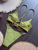 2026 Cross Back Hollow Out Bikini Women Swimsuit Female Swimwear Two-pieces Bikini Set High Cut Bather Bathing Suit Swim Lady