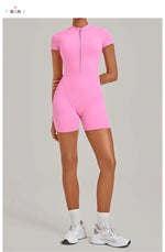Half-zipper Slimming Yoga Jumpsuit Women Hollow Out Backless Sports One Piece Suits Short Sleeve Butt Lifting Tight Overalls