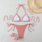 New Sexy Blue Striped String Bikinis Two Pieces Swimsuit Women Swimwear Halter Beach Wear Swim Bathing Suits Frill Bikini Set