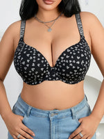 Women's Plus Size Push Up Bra Rhinestone Wide Shoulder Strap Underwear Comfortable Side-Breast-Enhancing Underwire Bra