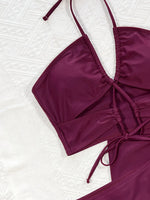 Sexy 3-Piece Bikini Set Women Burgundy Hollow Swimwear Swimsuit Bikinis Set Bathing Suit Beach Bikini Female Drawstring Skirt