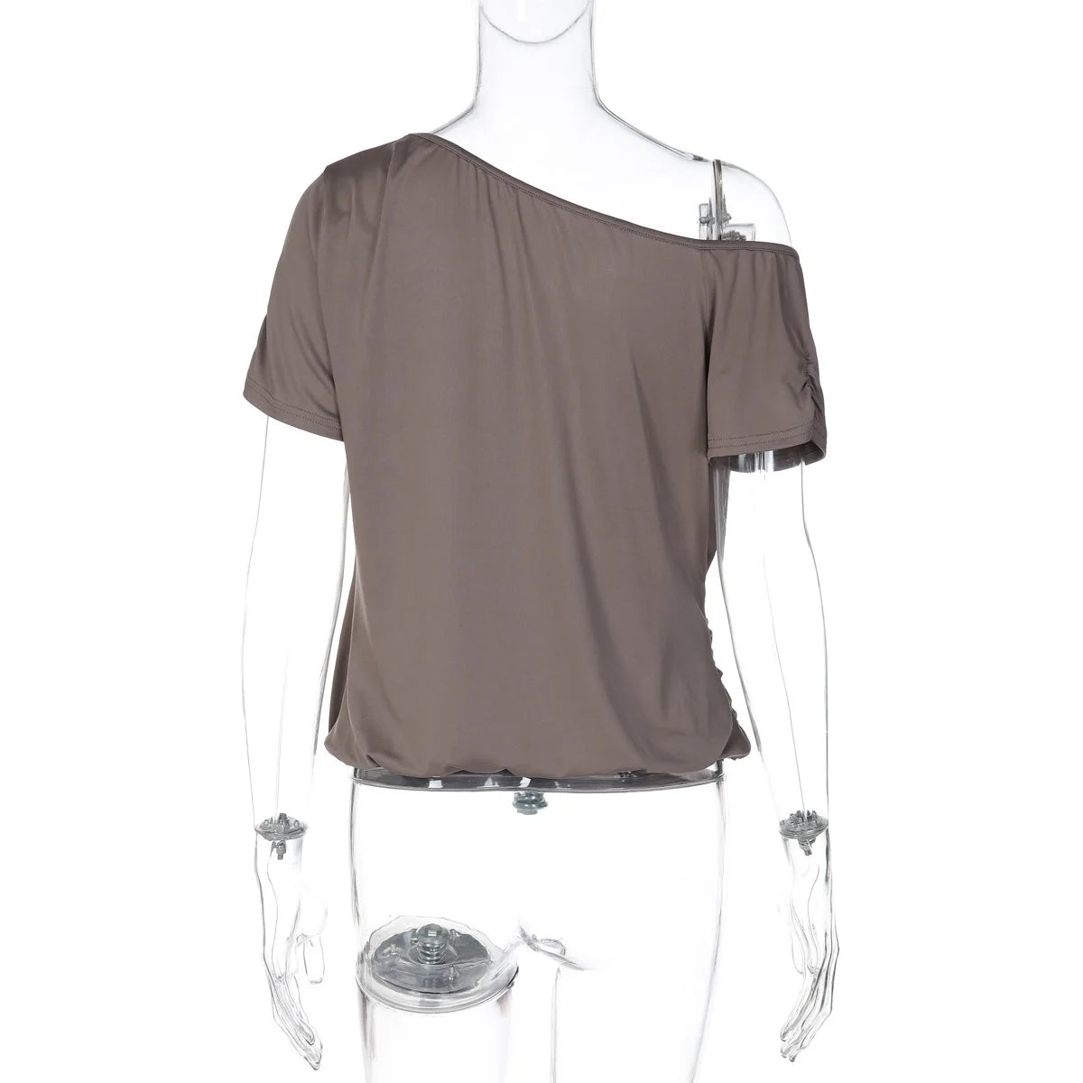 FDYOUI 2026 Diagonal Collar Ruched T-shirts Women's Summer Short Sleeve Hollow Out Buttons Tee Shirt Asymmetrical Top Streetwear