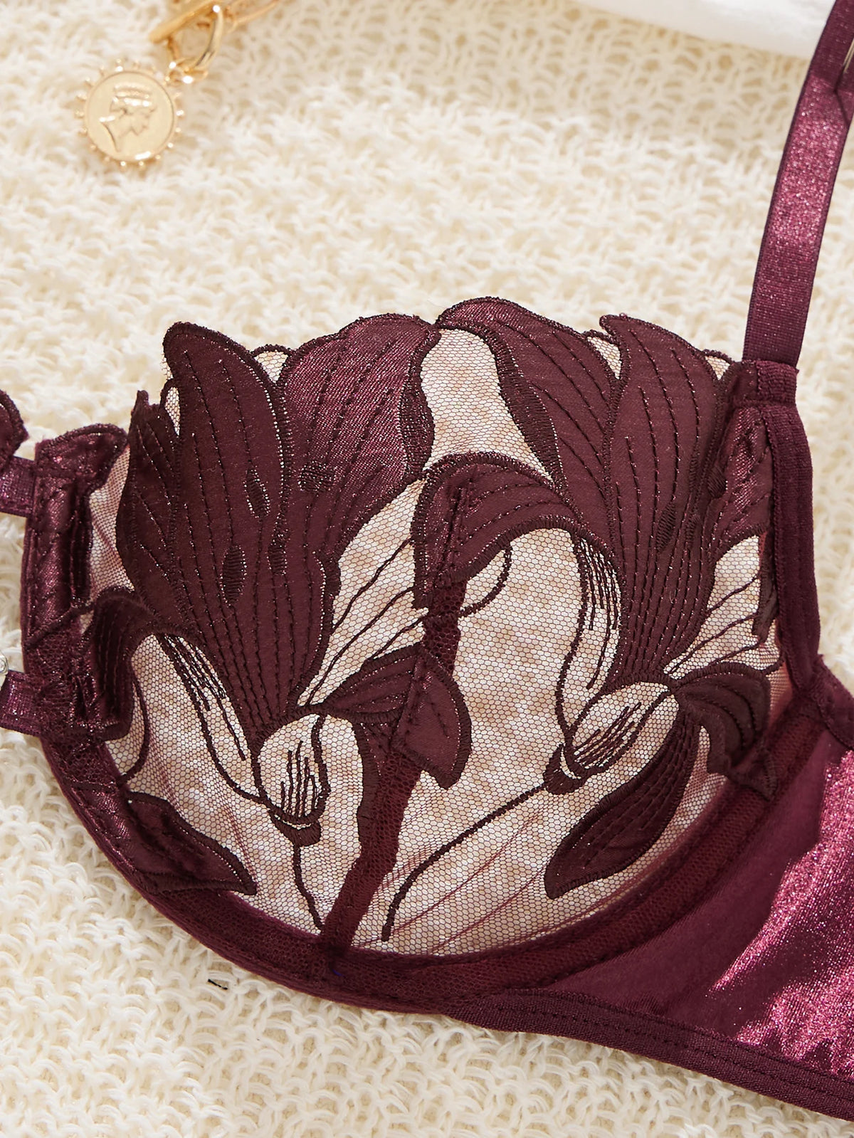 Special anniversary embroidery lingerie set - Sophisticated style, atmosphere-enhancing French vintage mesh bra ZA824031