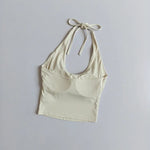 Women's Halter Neck Sports Bra Vest Slimming Tube Top for Yoga Gym Running Beautiful Back Sling Design One Cup Gathered Summer F