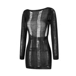 Women Autumn Ripped Knit Dress Long Sleeve Backless Bodycon Mini Dress Summer Fall Club Sexy E-Girl Dresses Female