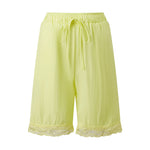 Fashion Women's Loose Shorts Drawstring Elastic Waist Lace Trim Wide Leg Mid Pants Summer Casual Lounge Out Going Shorts