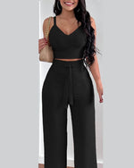 Women's Two Piece Sets Fashion Print Halter V-Neck Short Tank Suit Tops Long Pants Matching Set Summer Casual Female Slim Pants