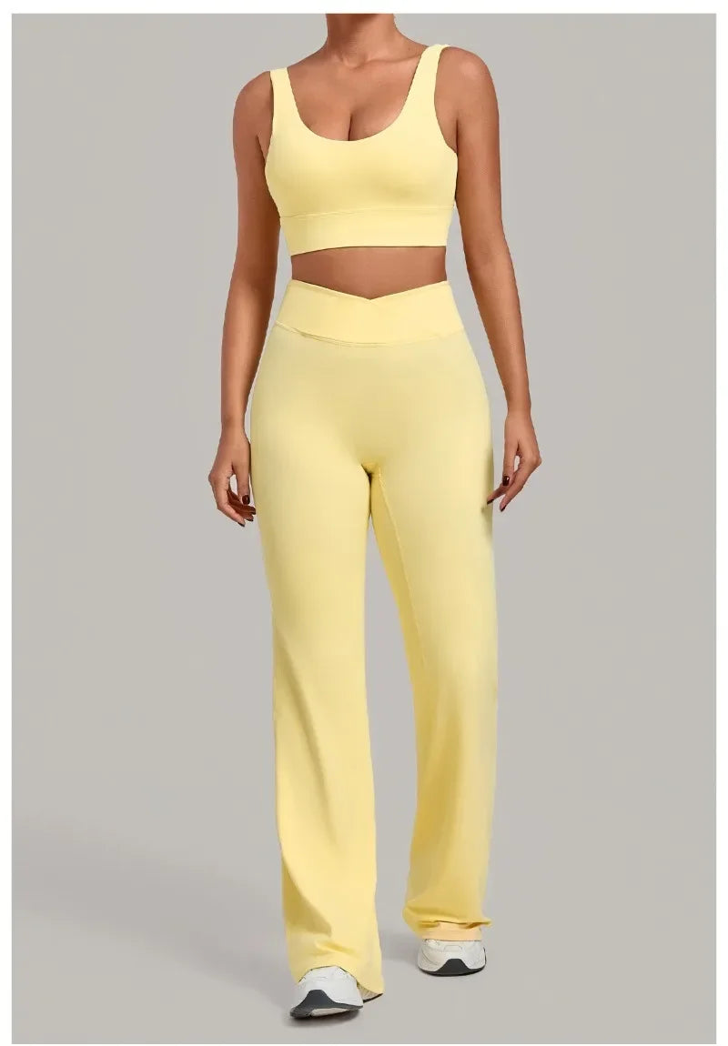 Women's Seamless Yoga Sets Sports Fitness Hip-lifting High Waist Flared Pants Backless Bra Suits Training WorkoutLeggings Sets