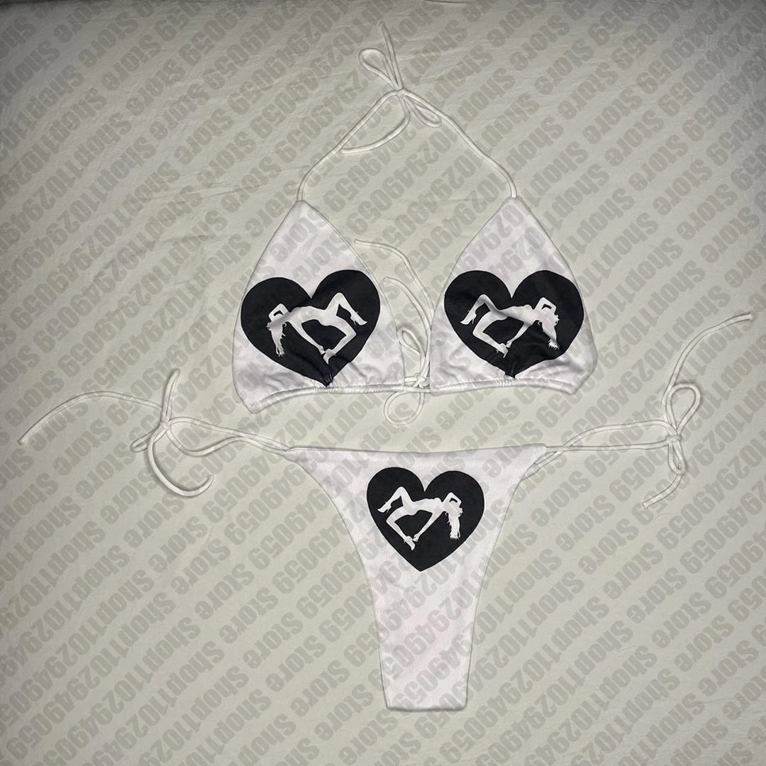 Punk Gothic Fashion Women Swimwear 2000s Emo Girls Y2k Style Letter Print Bikini Set Sexy Thong Swimsuit Two Pieces Bathing Suit