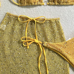 With Mesh Sarong Skirt Halter Bikini Women Swimwear Female Swimsuit Three-pieces Bikini Set Fishnet Bathing Suit Swim Beachwear