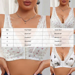 Women Lace Trim Butterfly Print Front Closure Wireless Bralette Comfortable Breathable Brassiere Plus Size Padded Push Up Bras