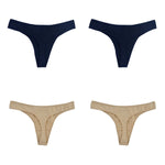 4Pcs/Set Cotton Panties Women Low-Rise Thong G-string Solid Breathable Stretchy Underwear Ladies Sexy T-back Lingerie M-XL