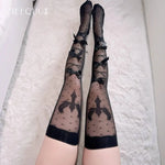 Summer New Anime Bow Long Tube Silk Socks Kawaii Cute Pantyhose Long Tube Personalized Female Mesh Lace Sheer Korean CPYH