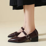 Mid-length Single Shoes Spring and Summer New Fashion Belt Buckle Pointed Toe Comfortable Shallow Toe Leather Shoes