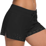Women Swimming Shorts Solid High Waist Elastic Swim Bottom Flower Hollow Out Swim Trunk Loose Fit Swimming Workout Gym Bottom