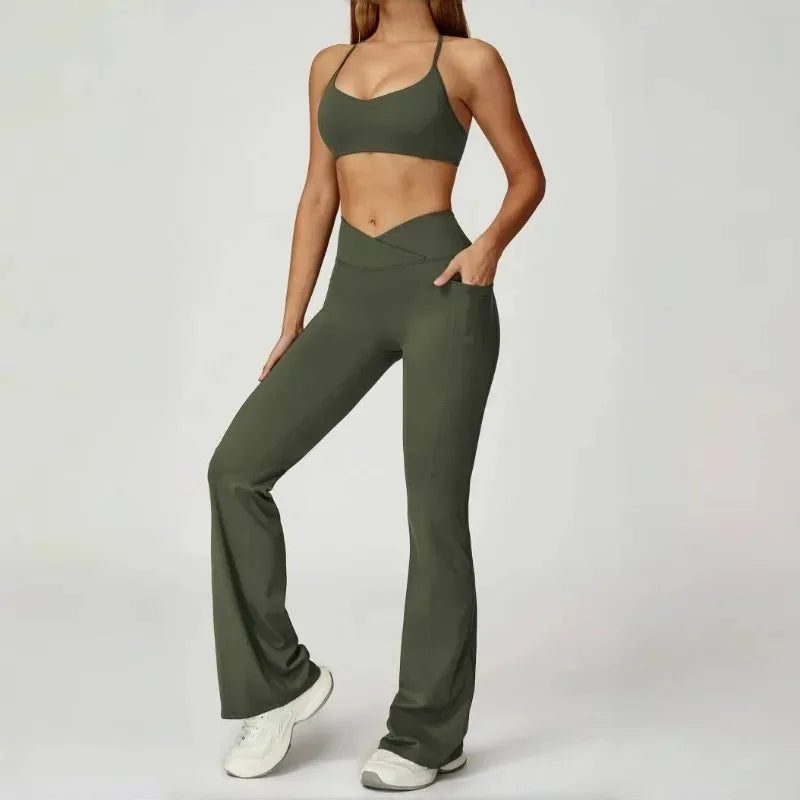 Women's Yoga 2-Piece Hip Lifting Tight Fitting Naked and Beautiful Back Set Outdoor Sports and Leisure Running Fitness Suit