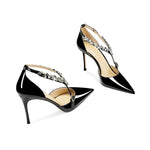 Rhinestone High Heels 2025 Summer Versatile Pointed Heel One-word Buckle Bag Head Sandals Women Black Strap High Heel Sandals 45